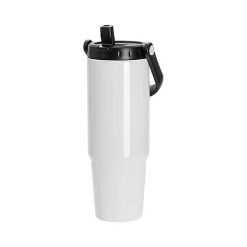 Tazza da viaggio in acciaio inox da 1080 ml con coperchio e imboccatura a sublimazione - bianco