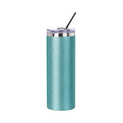 Tazza da 600 ml con cannuccia per sublimazione - glitter blu