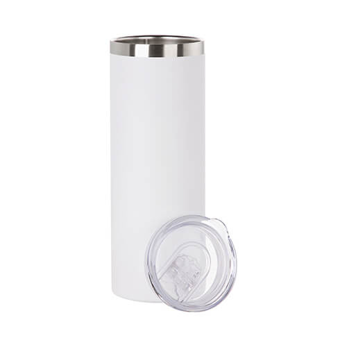 Bicchiere in acciaio inox da 600 ml con cannuccia a sublimazione - bianco opaco