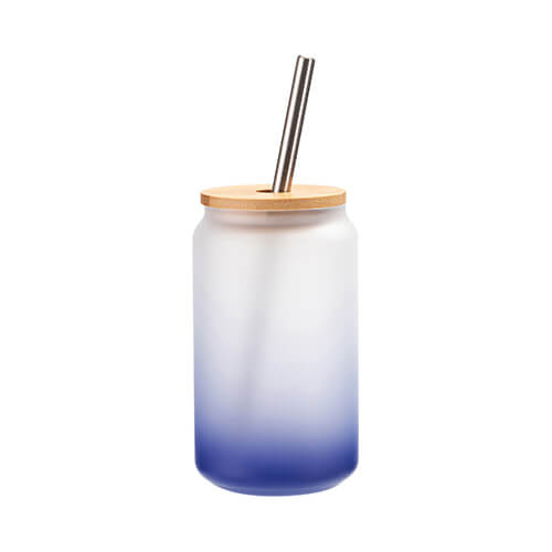 Un bicchiere smerigliato da 400 ml con cannuccia e coperchio in bambù per sublimazione - sfumatura blu navy
