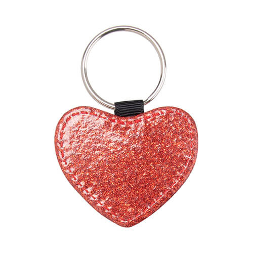 Portachiavi in ​​pelle con glitter per sublimazione - cuore Rosso