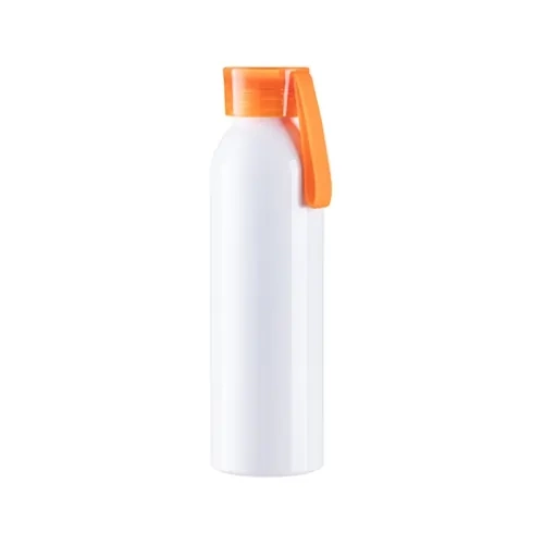 Bottiglia sportiva in alluminio bianco da 650 ml con tappo arancione e striscia sublimatica