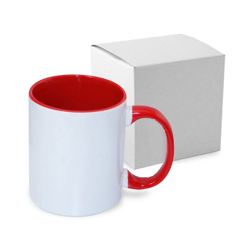 Tazza 330 ml ECO FUNNY con interno e manico rosso con la scatola Sublimazione Termostampa