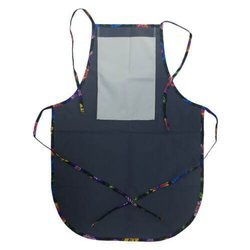 Grembiule arrotondato con tasca per stampa – di colore grigio con bordo colorato - fiori slavi neri