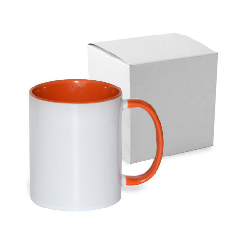 Tazza 330 ml ECO FUNNY con interno e manico arancione con la scatola Sublimazione Termostampa