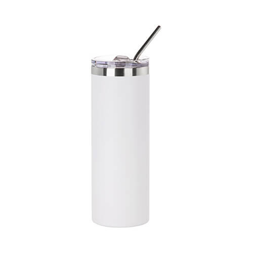 Bicchiere in acciaio inox da 600 ml con cannuccia a sublimazione - bianco opaco