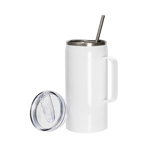 Boccale da vino 1200 ml con coperchio impermeabile e cannuccia per sublimazione - bianco