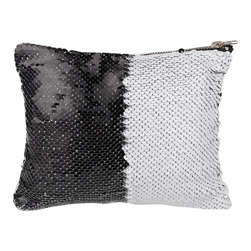 Beauty case 20,5 x 16 cm con paillettes bianche e nere per sublimazione