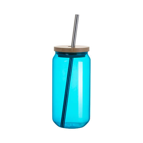 Vetro da 550 ml con cannuccia e coperchio in bambù per sublimazione - turchese