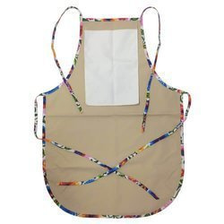 Grembiule arrotondato con tasca per stampa – di colore beige con bordo colorato - fiori slavi bianchi