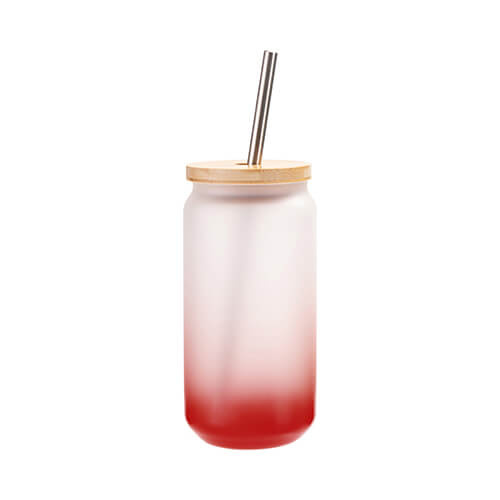 Vetro smerigliato da 550 ml con cannuccia e coperchio in bambù per sublimazione - sfumatura rossa