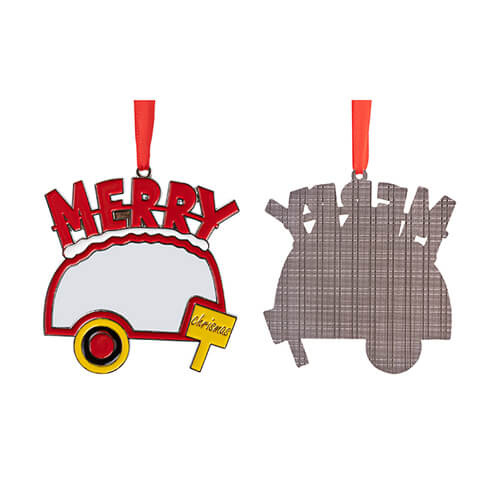 Ciondolo albero di Natale in metallo per sublimazione - camping Merry Christmas