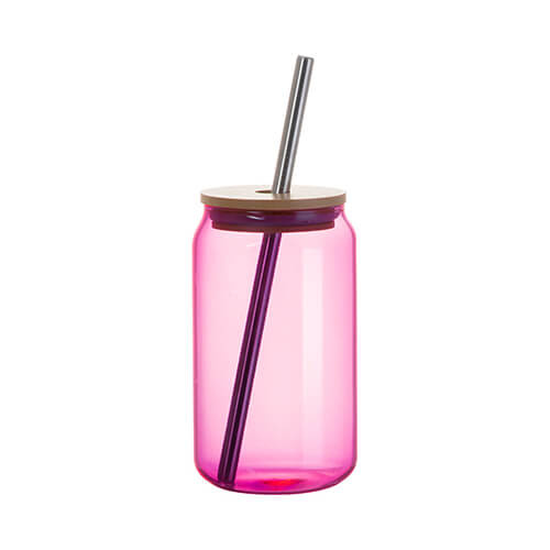 Vetro da 400 ml con cannuccia e coperchio in bambù per sublimazione - viola