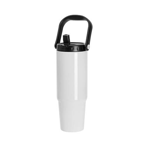 Tazza da viaggio in acciaio inox da 1080 ml con coperchio e imboccatura a sublimazione - bianco