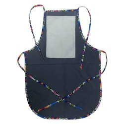 Grembiule arrotondato con tasca per stampa – di colore grigio con bordo colorato - fiori slavi bianchi