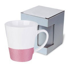 Tazza Latte 300 ml con una striscia glitter rosa con la scatola Sublimazione Termostampa + KAR3