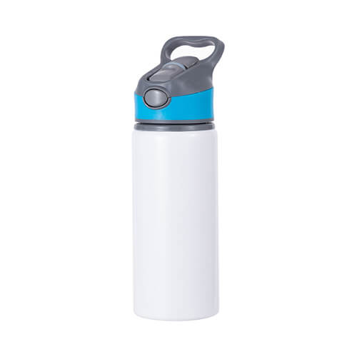 Borraccia in alluminio bianco da 650 ml con tappo a vite con inserto blu per la sublimazione