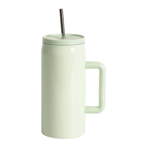 Tazza da viaggio in acciaio inox da 1200 ml con manico e cannuccia, con coperchio impermeabile - verde chiaro