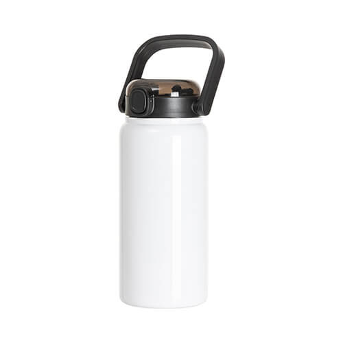 Bottiglia da viaggio in acciaio inox da 1250 ml con manico a sublimazione - bianco