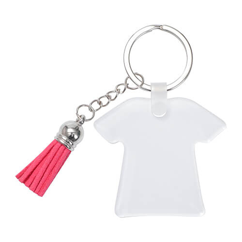 Portachiavi in acrilico per sublimazione - T-shirt con frange rosse
