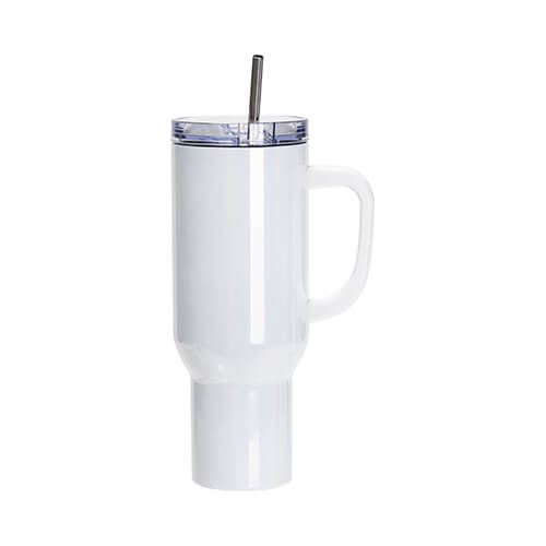 Tazza in acciaio inox da 1200 ml con coperchio e cannuccia per sublimazione - bianco cangiante