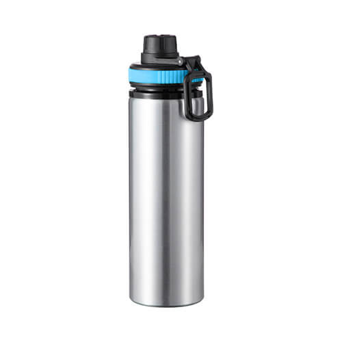Borraccia in alluminio argento da 850 ml con tappo a vite con inserto blu per sublimazione