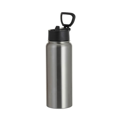 Borraccia da 900 ml con boccaglio largo e manico pieghevole per sublimazione - argento