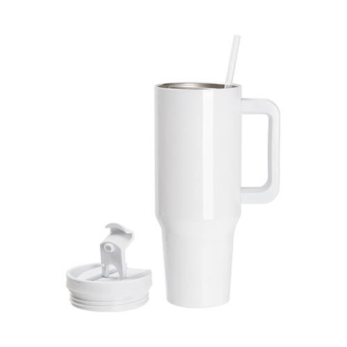 Tazza da 1200 ml con cannuccia e manico grigio chiaro per sublimazione - bianca
