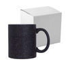 Tazza magica 330 ml nera, opaca con glitter per sublimazione con una scatola di cartone