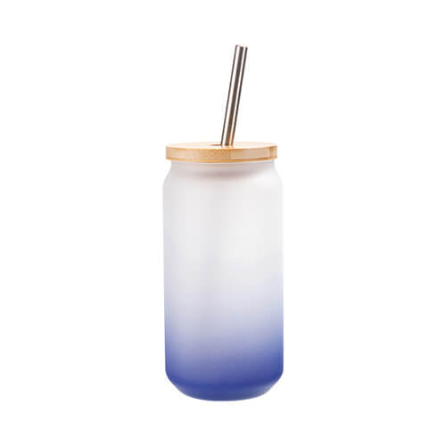 Vetro smerigliato da 550 ml con cannuccia e coperchio in bambù per sublimazione - sfumatura blu navy