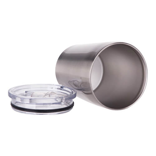 Tazza in metallo, per il latte e con coperchio - argento