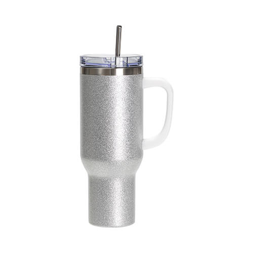 Tazza in acciaio inox broccato da 1200 ml con coperchio e cannuccia per sublimazione - argento
