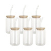 Set di 6 bicchieri da 400 ml con cannuccia e coperchio in bambù per sublimazione