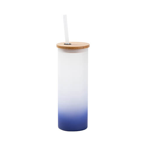 Una tazza glassata da 500 ml con un coperchio in bambù e una cannuccia per la sublimazione - sfumatura blu navy