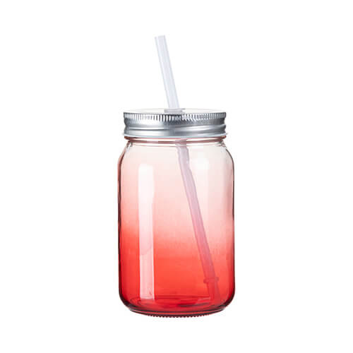 Tazza in vetro Mason Jar da 450 ml senza manico per sublimazione - sfumatura rosso