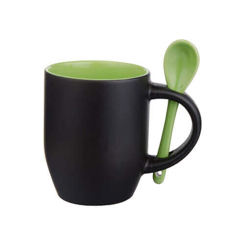 Tazza magico con cucchiaino Sublimazione Termostampa nero opaco con l’interno verde chiaro