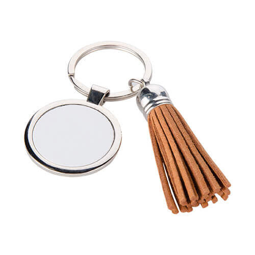 Portachiavi tondo con frange corte – marrone per la sublimazione