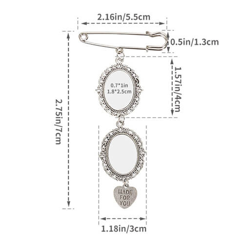 Spilla ovale doppia - spilla da balia con ciondolo a forma di cuore per sublimazione