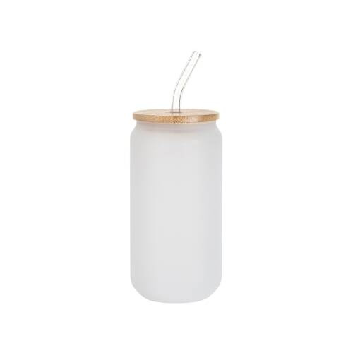 Set di 6 bicchieri glassati da 550 ml con cannuccia e coperchio in bambù per sublimazione