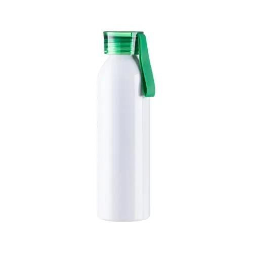 Bottiglia sportiva in alluminio 650ml bianca con tappo verde e striscia sublimatica