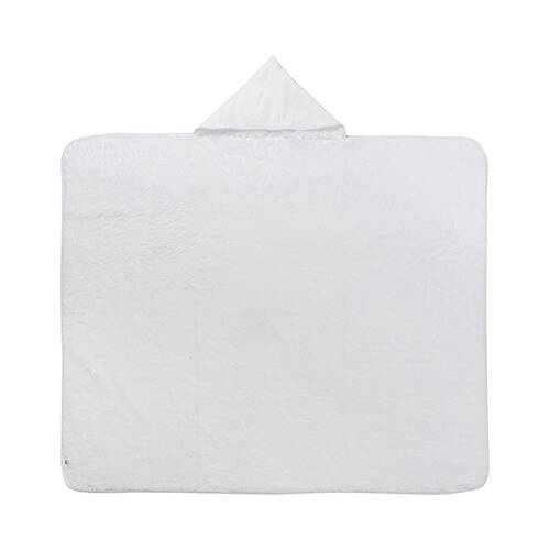 Coperta in microfibra e pile artico con cappuccio 150 x 130 cm per sublimazione - bianca