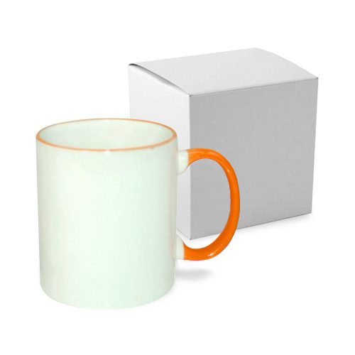 Tazza 330 ml con il manico arancione JS Coating con la scatola Sublimazione Termostampa