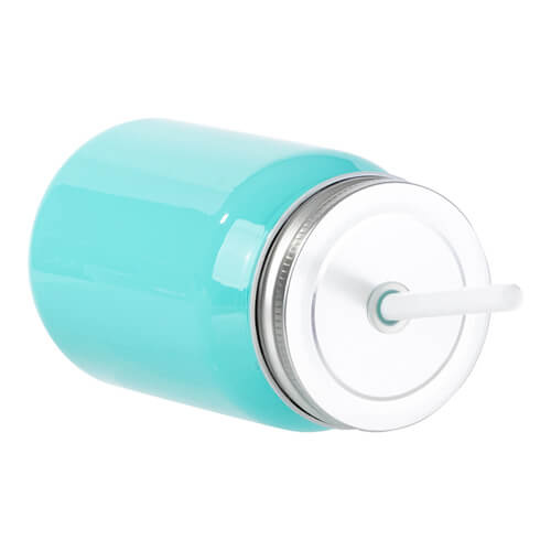 Tazza in vetro 450 ml Mason Jar Full Color senza manico per sublimazione - turchese