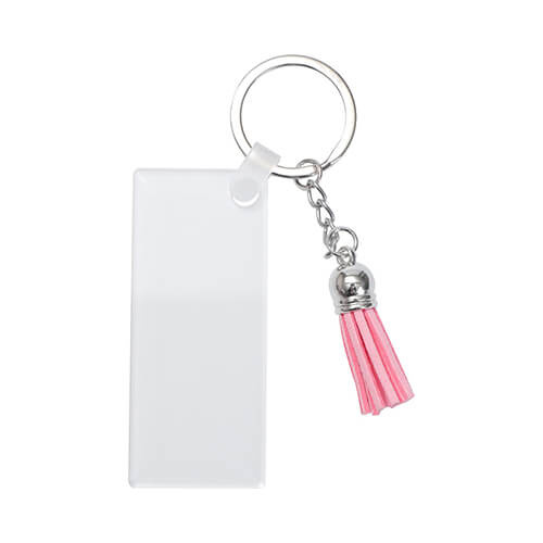 Portachiavi in ​​acrilico per sublimazione - rettangolo con nappe rosa