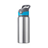 Borraccia in alluminio 650 ml argento con tappo a vite con inserto blu per sublimazione