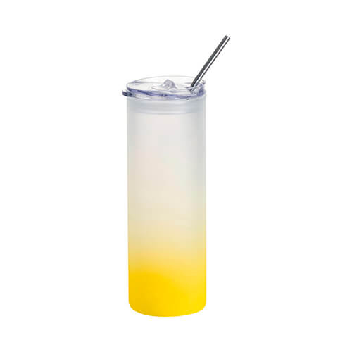Tazza glassata da 750 ml con coperchio in plastica e cannuccia per sublimazione - sfumatura gialla