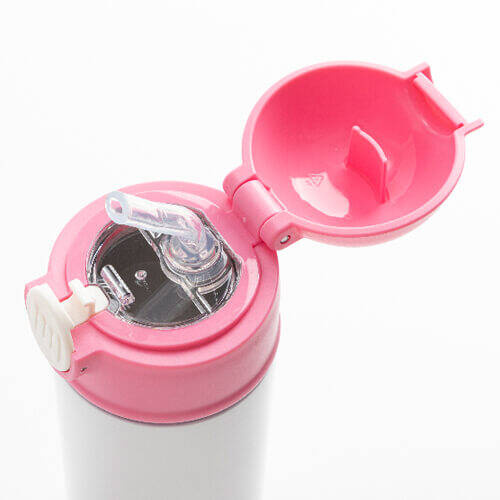 Borraccia - bottiglia per bambini da 360 ml per sublimazione - bianca con tappo rosa