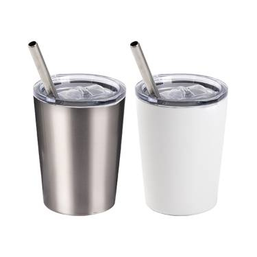 Tazza in metallo 240 ml per latte con cannuccia per sublimazione - bianco