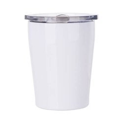 Tazza in metallo, per il latte e con coperchio - bianco