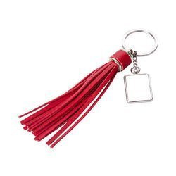Portachiavi rettangolare con frange lunghe – rosso per la sublimazione